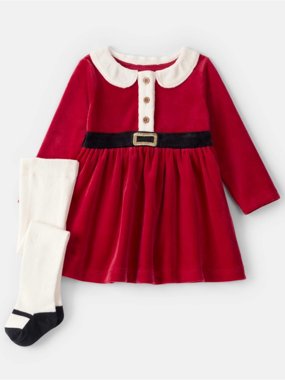 24M🎅 Carter’s Santa Christmas Holiday Plush Velour Sweater Dress & Tights Set